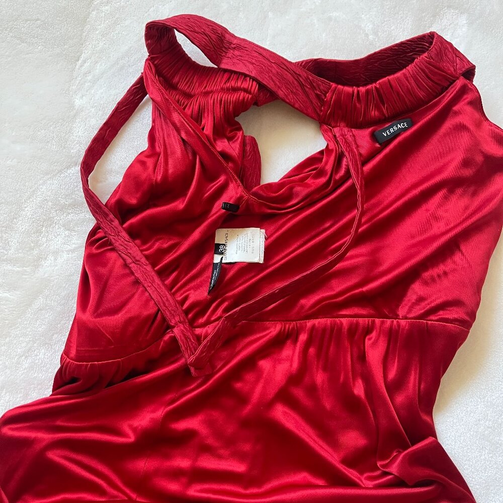 Auc Versace Red Sleeveless Textured Detail Mid-length Cocktail Dress IT 38 - Picture 17 of 17